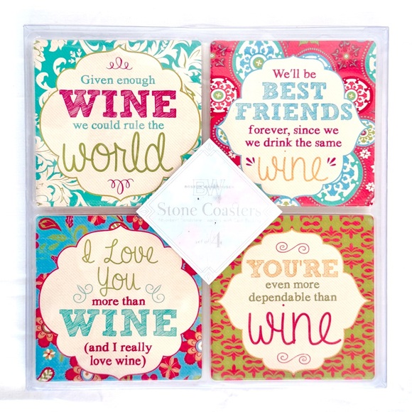 Stone Coasters Gift Set of 4, For “Wine Lovers” NEW NIP - Picture 1 of 7